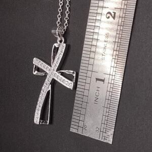 925 Silver Plated Necklace w/ CZ Diamond Cross Women's Birthday Anniversary Gift